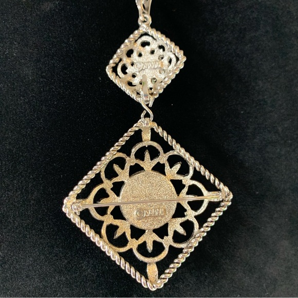 Vtg Sara Coventry Necklace Brooch Inca Fire Deamond 22” Chain 1970’s Pendant Pin - Picture 5 of 8